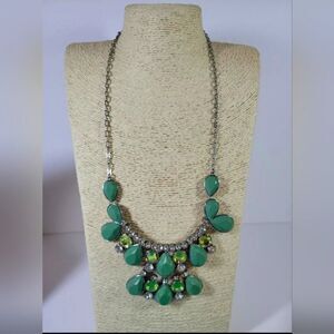 Lia Sophia Silvertone Statement Necklace Mint Green Faceted Lucite Rhinestone